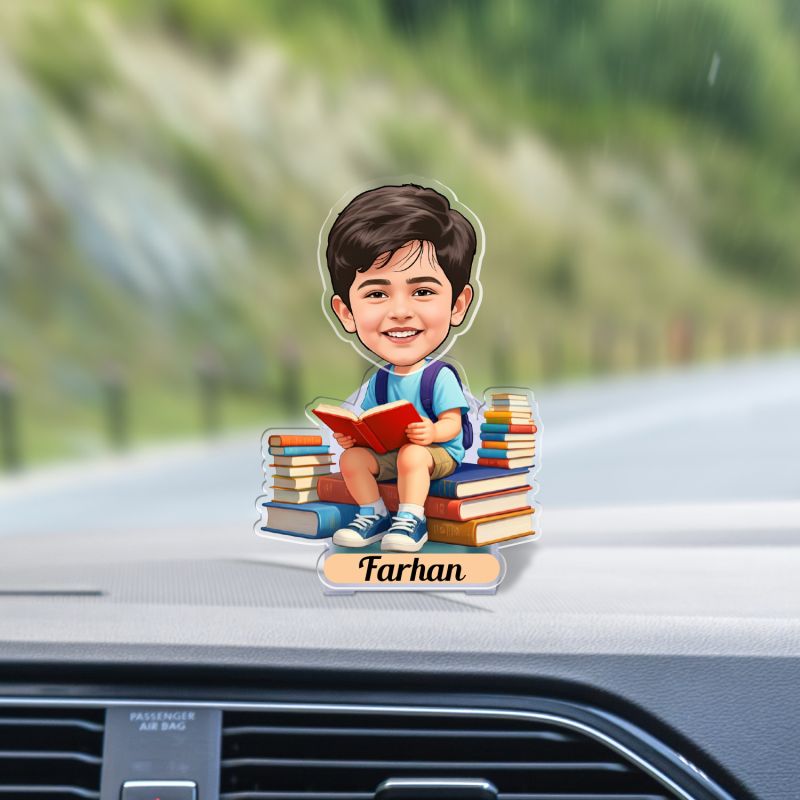 Personalized Kids Bobblehead Caricature with Battery Powered Moving Head  Birthday Gifts for Boys, Students & Bookworm  Study Table & Library Decoration Items